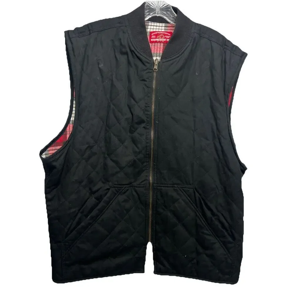 Vintage Marlboro Country Store Vest Mens Large Red Plaid Reversible Quilted 90s